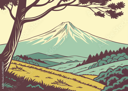 Teide Volcano, Tenerife – Vector Mountain Landscape Illustration