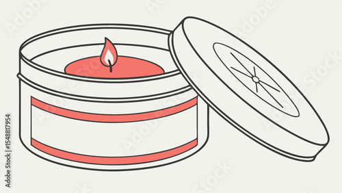 Vector Mockup of Candle in Tin Container with Lid Off