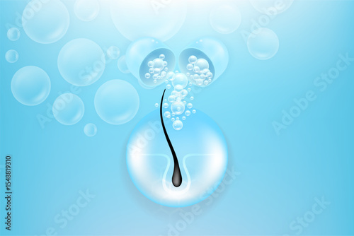 Hyaluronic acid and Niacinamide hair and skin solutions ad, blue collagen serum drops into skin cell with cosmetic advertising background ready to use, illustration vector.	