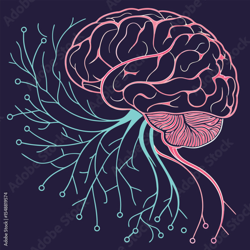 AI brain animation made of glowing data lines