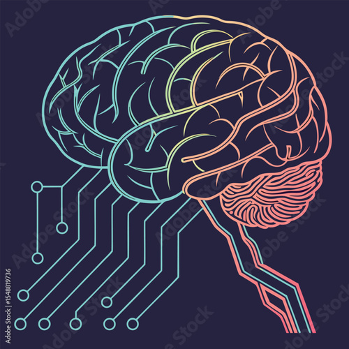 AI brain animation made of glowing data lines
