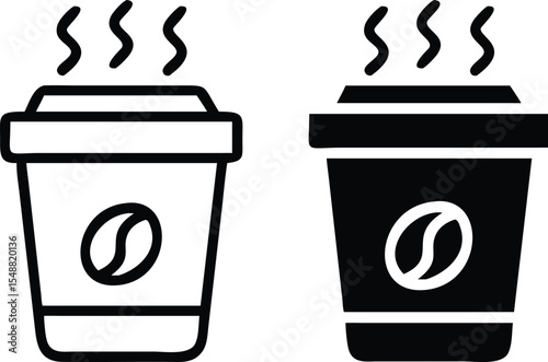 Minimalist Coffee Cup Icon – Black & White Line Art of Disposable Hot Beverage