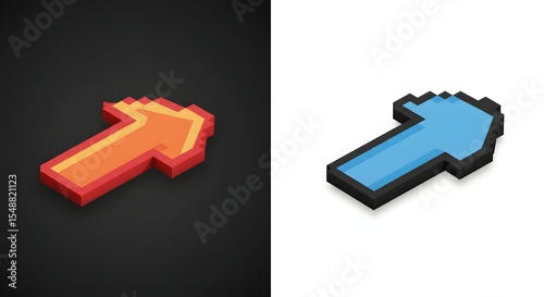 Isometric Pixelated Arrows: Vibrant Orange and Blue Directional Icons