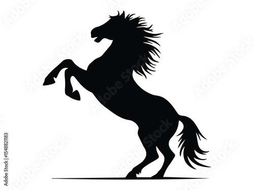 Rearing up Black Horse Side View Vector Silhouette Design