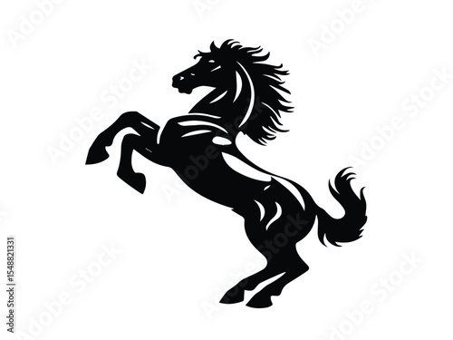 Rearing up Black Horse Side View Vector Silhouette Design