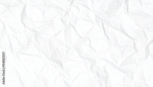 Crinkled paper texture. This image shows a close-up view of a crumpled white paper surface, with the textures of the paper's folds and creases are very prominent.