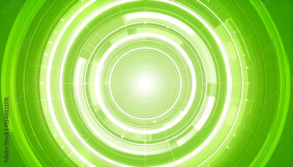 Obraz premium A dynamic green energy vortex with circular patterns and radiant light, showcasing modern technology and futuristic concept.