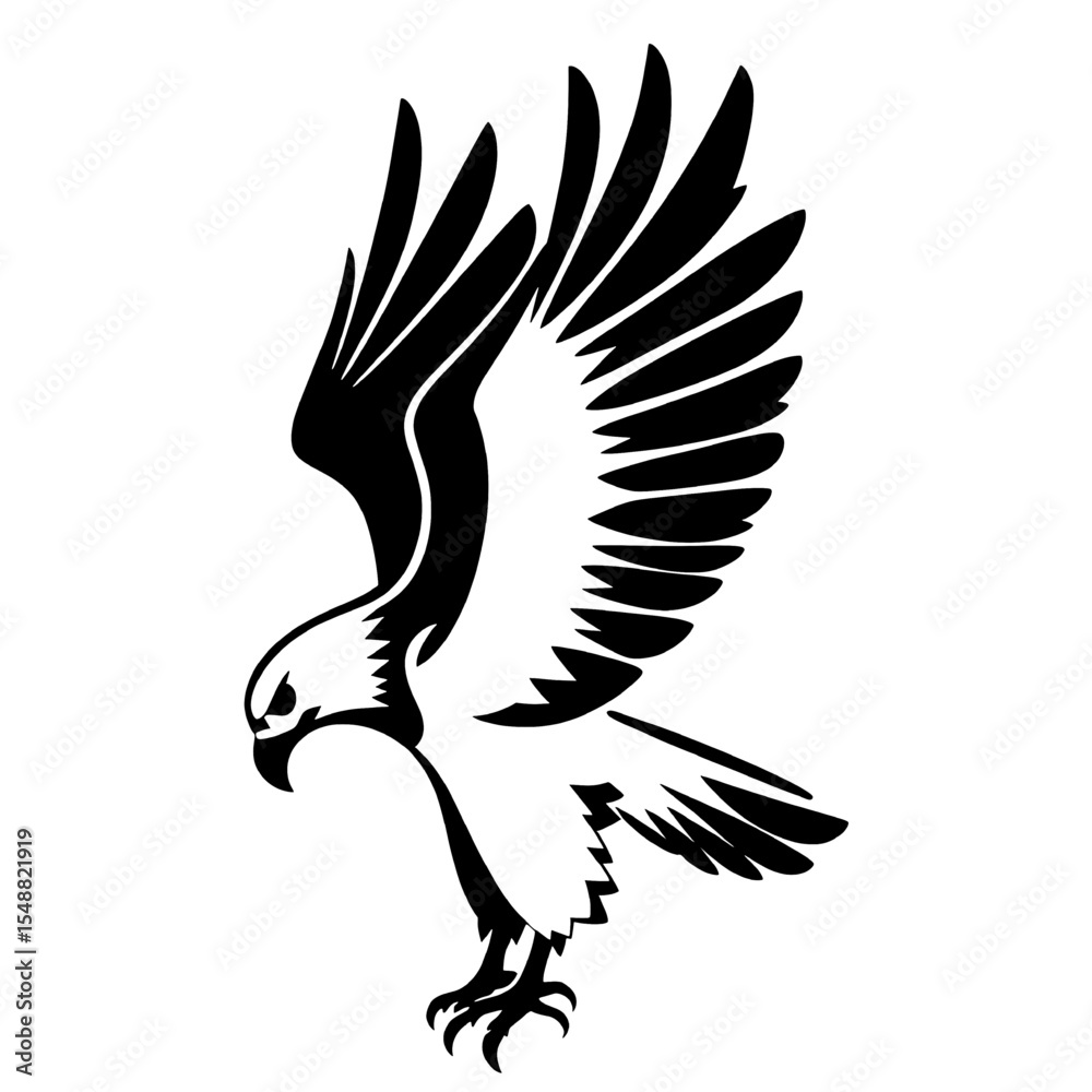 Fototapeta premium tribal eagle silhouette diving with raised wings