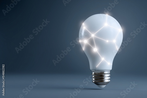  Lightbulb symbol with AI neural lines, innovation and smart tech idea, stock photo style