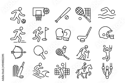 Sports and Athletic Activities Line Icons Set
