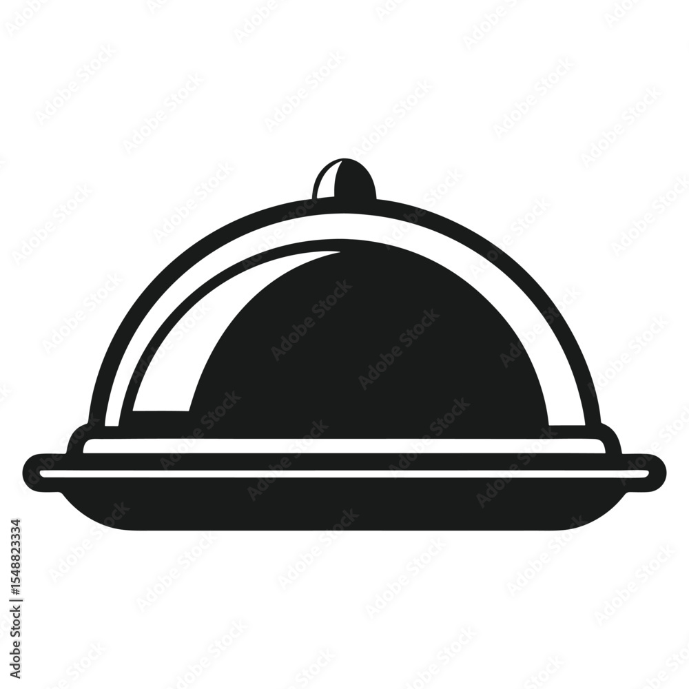 Obraz premium Simple black and white cloche illustration for restaurant or food-related designs.