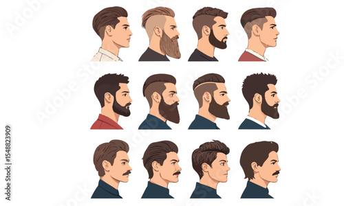Man Beard and Hair Collection vector