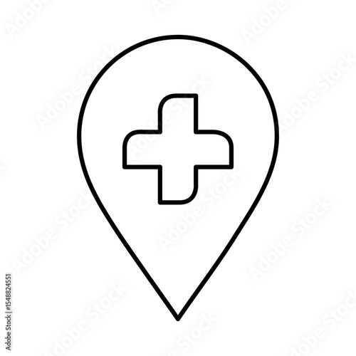 Hospital Location Pointer Line Icon. Editable Stroke. Pin, Navigation, Direction, Marker Icons Vector Illustration
