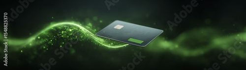 Smart payment card digital finance green wave futuristic glowing technology secure electronic banking innovation