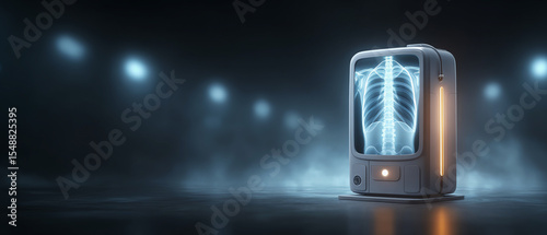 Smart radiology machine medical device chest x-ray futuristic digital healthcare hospital advanced technology glowing modern