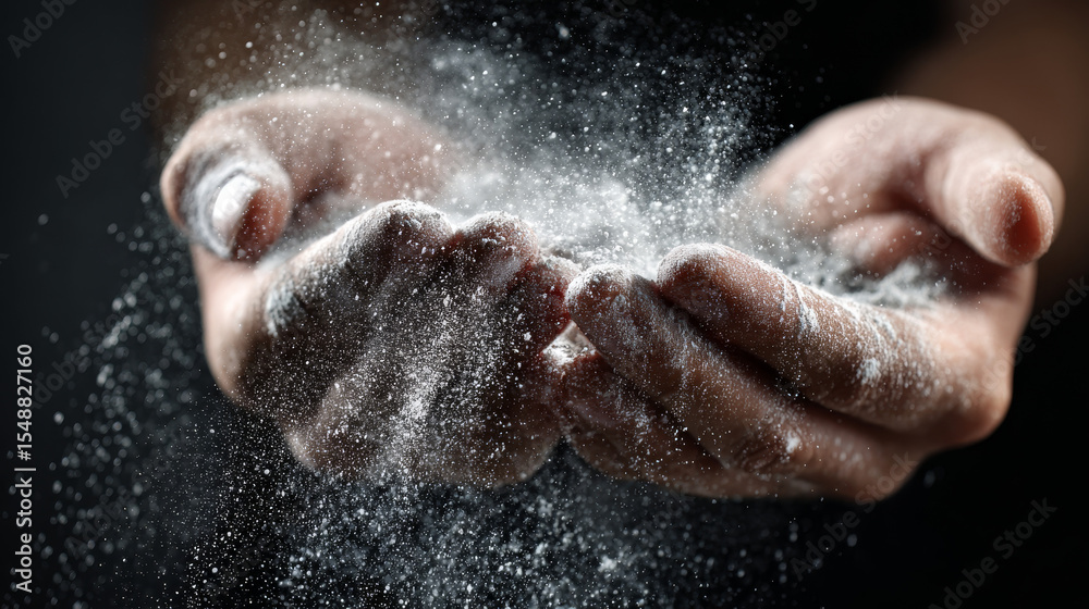 Fototapeta premium Stock photo of talcum powder on hands
