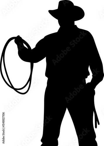 Cowboy with lasso rope silhouette. vector illustration
