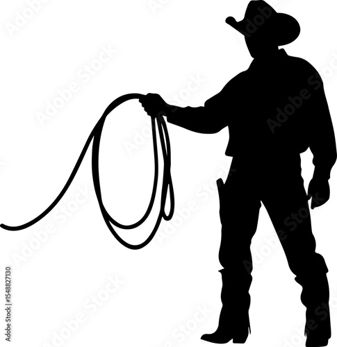 Cowboy with lasso rope silhouette. vector illustration