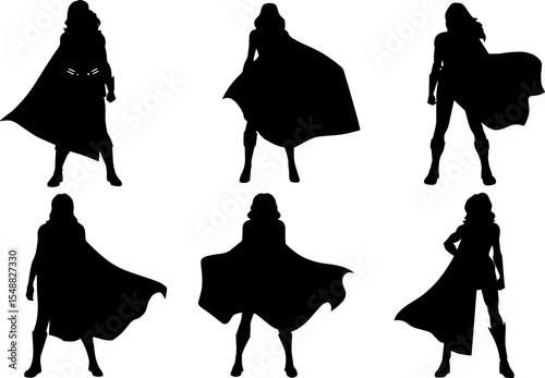 super hero set silhouettes vector illustration