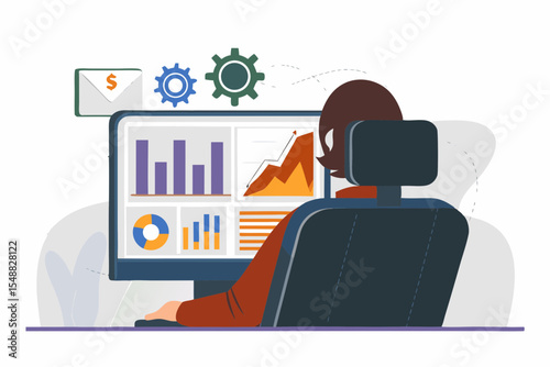Businesswoman Analyzing Data on Computer Screen
