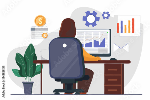 Businesswoman Analyzing Financial Data on Computer