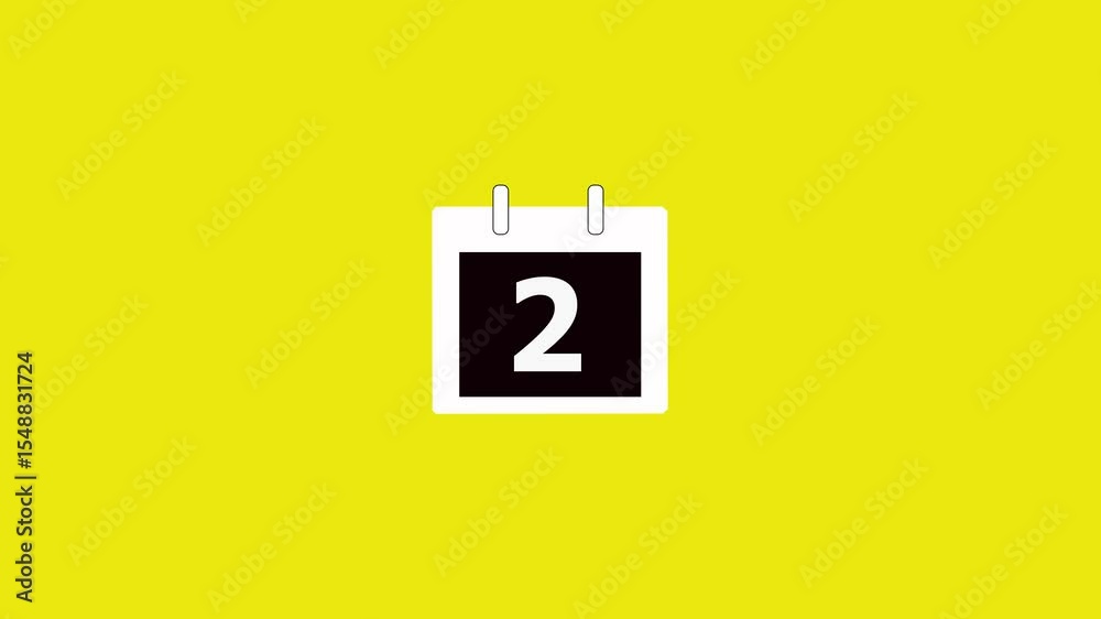 Calendar icon - day 2 animation, black and white Simple technology calendar with date concept on green background. Green background, Animated Calendar icon isolated .Time and date 2 , Date 