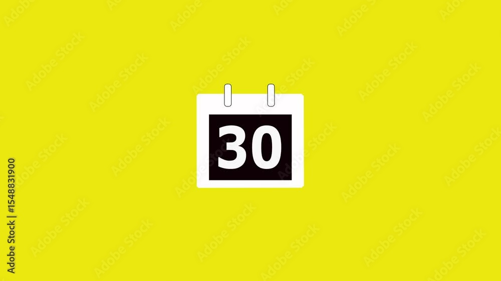 Calendar icon - day 30 animation, black and white Simple technology calendar with date concept on green background. Green background, Animated Calendar icon isolated .Time and date 30, Date Calendar icon - day 30 animation, black and white Simple technology calendar with date concept on green background. Green background, Animated Calendar icon isolated .Time and date 30, Date