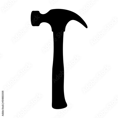 Silhouette of a traditional claw hammer against a stark white background