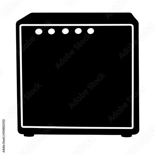 Stylized black and white silhouette of a guitar amplifier with rounded corners