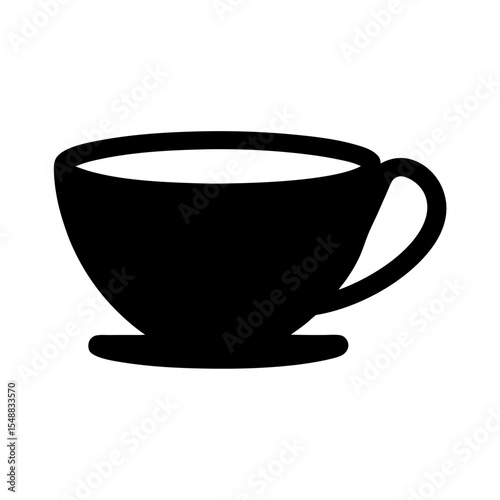 Simple Black Silhouette of a Coffee Cup with Saucer and Handle