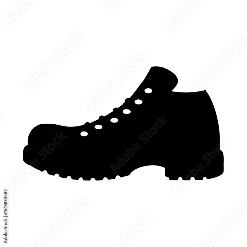 Solid black silhouette illustration of a rugged high top hiking boot