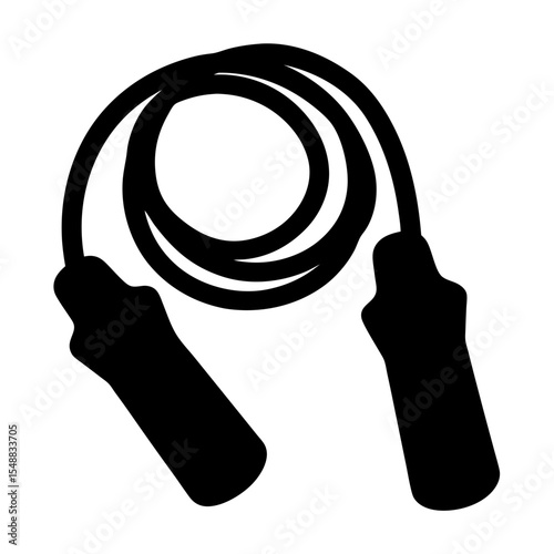 Black and white illustration of a jumping rope coiled, for fitness