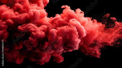 Vibrant red smoke cloud on black background - swirling abstract form