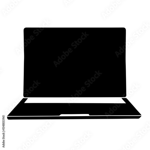 Simple solid black silhouette of a laptop computer, perfect for icons