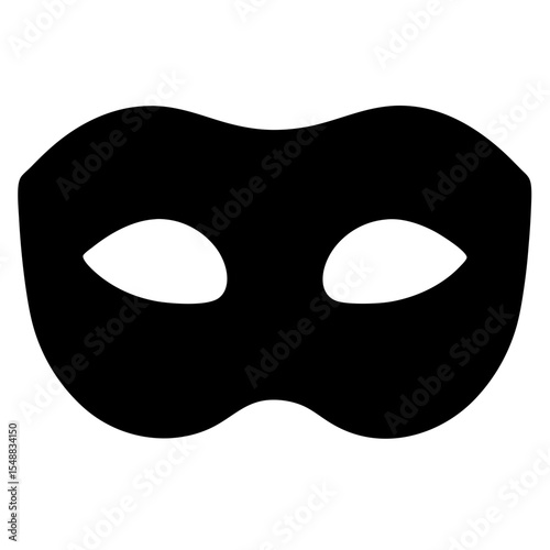 Simple Black Mask Icon Design, A minimalist black mask icon representing a disguise or costume for events like masquerades or carnivals.
