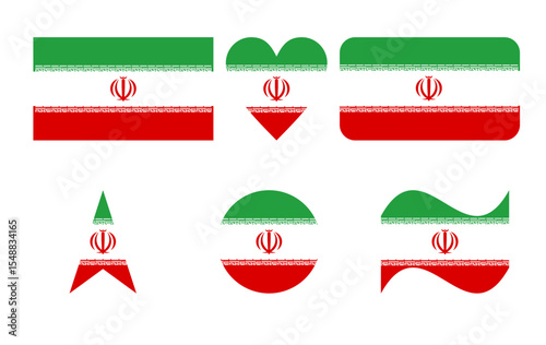  iran flag in six shapes vector illustration