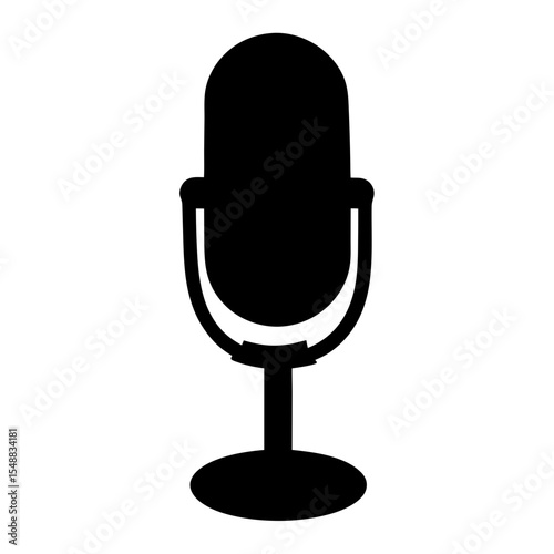 Silhouette of retro microphone capturing audio for recording purposes and podcasting