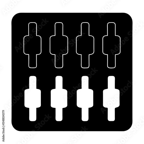 Graphic illustration of audio equalizer control panel with black background color