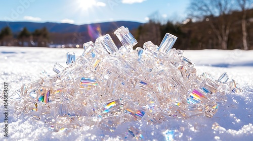 Iridescent Snowflakes Forming Letters In Winter Landscape
