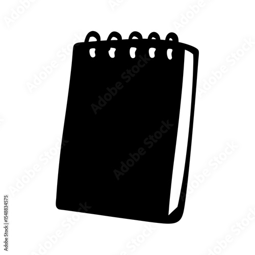 Simple black vector illustration of a ring bound notepad on white background