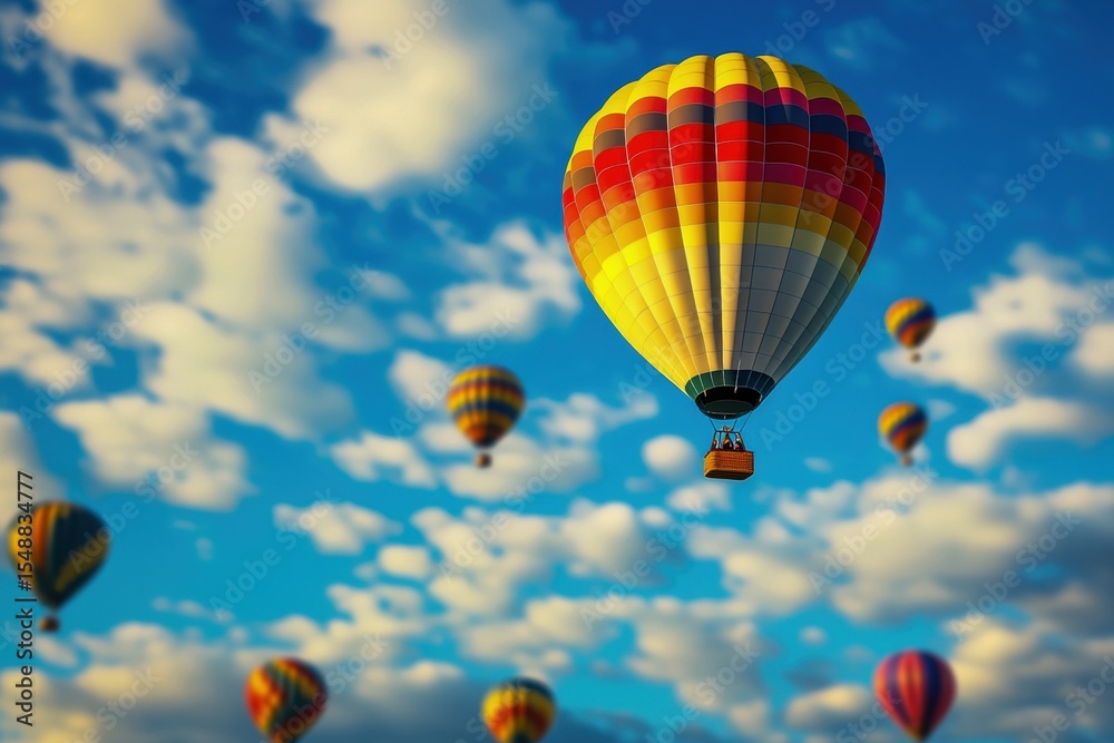 Obraz premium Aerial view of hot air balloons during sunrise flight