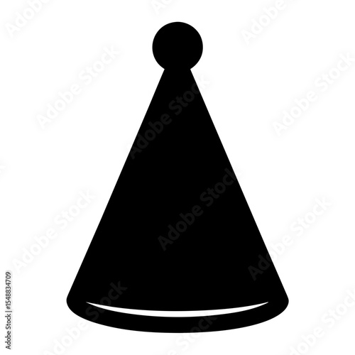 Simple black party hat with a pom pom on a white background