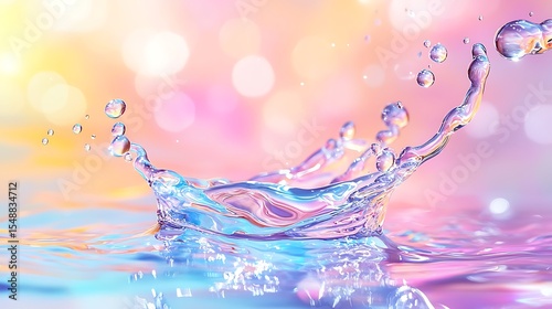 Iridescent Water Splash with Pastel Background