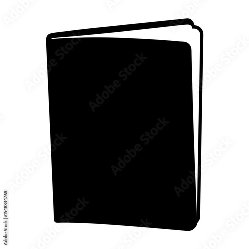 Silhouette of an open book with black cover and white pages