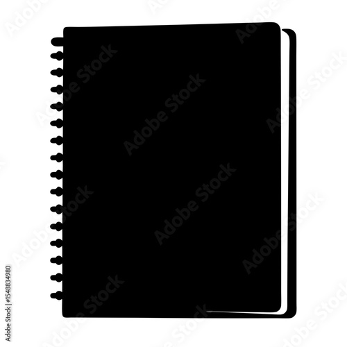 Spiral Notebook Icon Design, A minimalist black icon of a spiral notebook, symbolizing writing, organization, and study.
