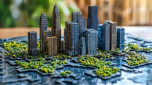 Isometric City Model Puzzle: Detailed Miniature Metropolis