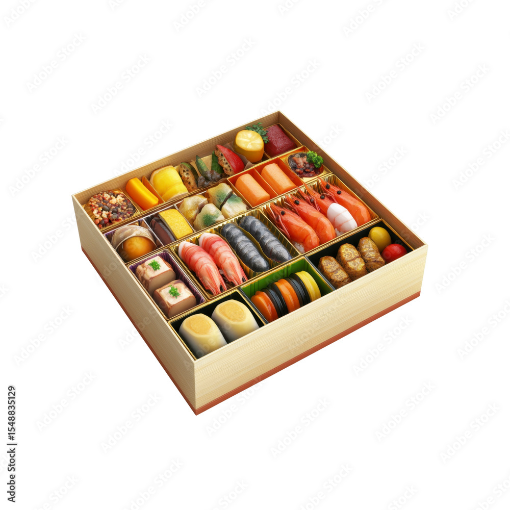 Exquisite Japanese Osechi Ryori New Year's Feast in Wooden Box Exquisite Japanese Osechi Ryori New Year's Feast in Wooden Box