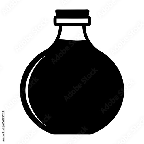 A silhouetted vintage potion bottle, filled with a dark liquid substance
