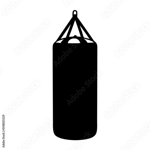 Silhouette of a hanging punching bag, sporting equipment for martial arts training