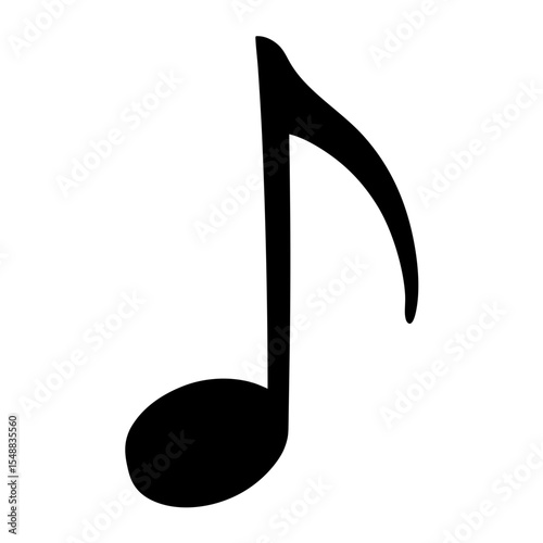 Single Music Note Icon Design, A minimalist black icon of a single music note, symbolizing melody, sound, and music.
